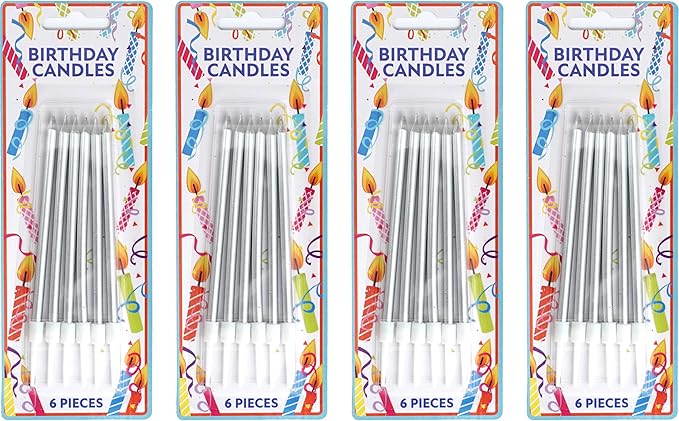24 Count Silver Metallic Birthday Candles, Birthday Parties, Wedding Decorations, Party Candles, Candles for Cake, Cake Decorations