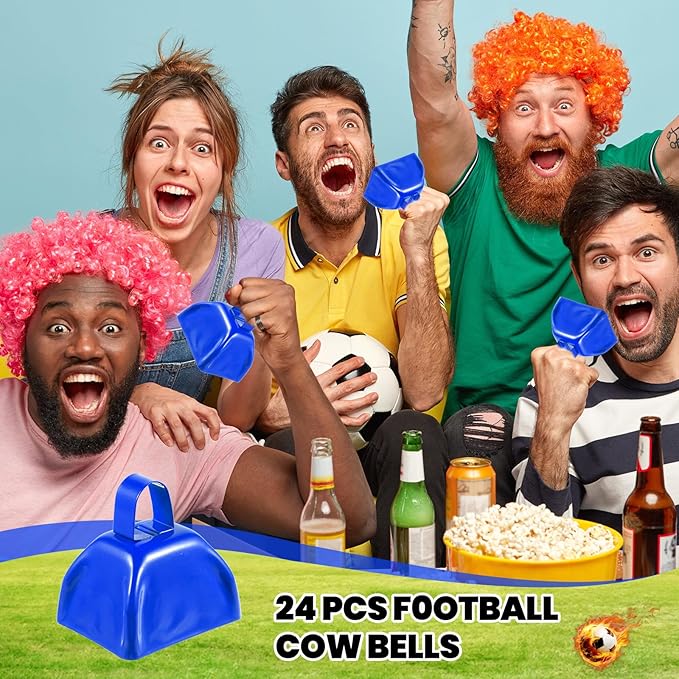 24 Pcs Metal Cowbells with Handle, Cow Bells Noise Makers for Sporting Events, Small Cow Bell Loud Bells Noisemaker Hand Percussion Cow Bells Noise Makers for Sporting Events, Football Games (Blue)