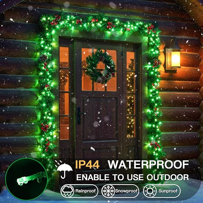 suddus 100 LED Green Christmas Lights with Remote, Clear Wire String Lights Plug in, 33ft Waterproof Dimmable Connectable Fairy Lights Outdoor for White Tree, Window, St Patrick's Day, Dorm Decor