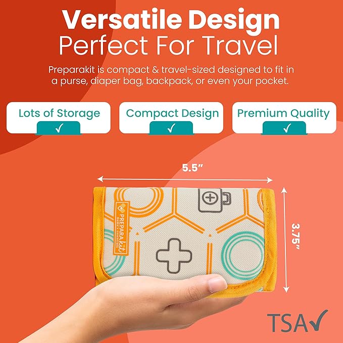 Travel First Aid Kit for Kids - Mini Car, Purse, Backpack, or Diaper Bag 75 Piece Medicine Includes All Essential Medical Supplies TSA-Approved (Orange Crush)