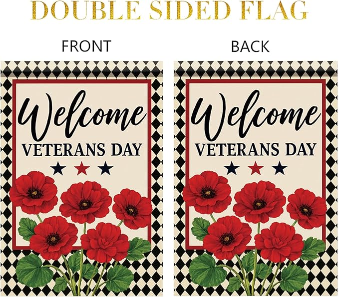 Starlit Patio Buffalo Plaid Welcome Wreath Flag Veterans Day Garden Flag Red Poppy Flower 12x 18 Inch Double Sided Spring Outdoor Fall Autumn Farmhouse Outdoor Small Decor for Porch Lawn Patio Yard