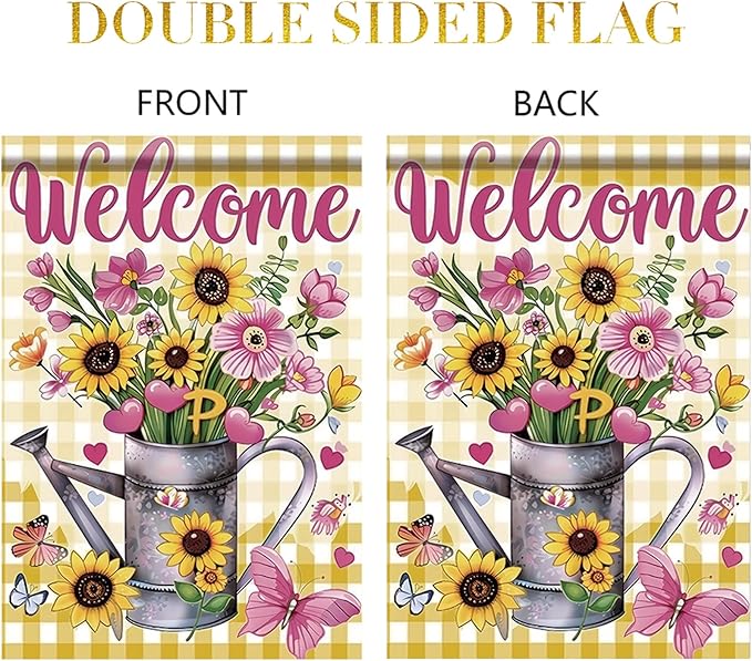 Starlit Patio Welcome Summer Spring Floral Mason Jar Garden Flag 12×18 Inch Double Sided Daisy Flowers Floral Pink Yard Flag Outside Decorations Farmhouse Outdoor Small Home Decor