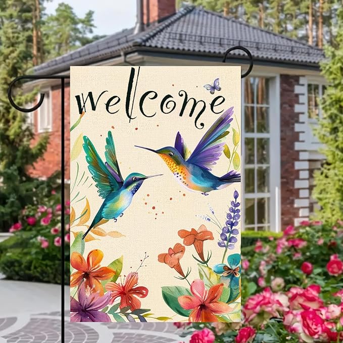 BlissYard Welcome Garden Flag Spring Summer Dog Garden Flag 12x18 Inch Double Sided Flags Pomeranian Puppy Butterfly Floral Outdoor Yard Lawn Porch Patio Decor Banner