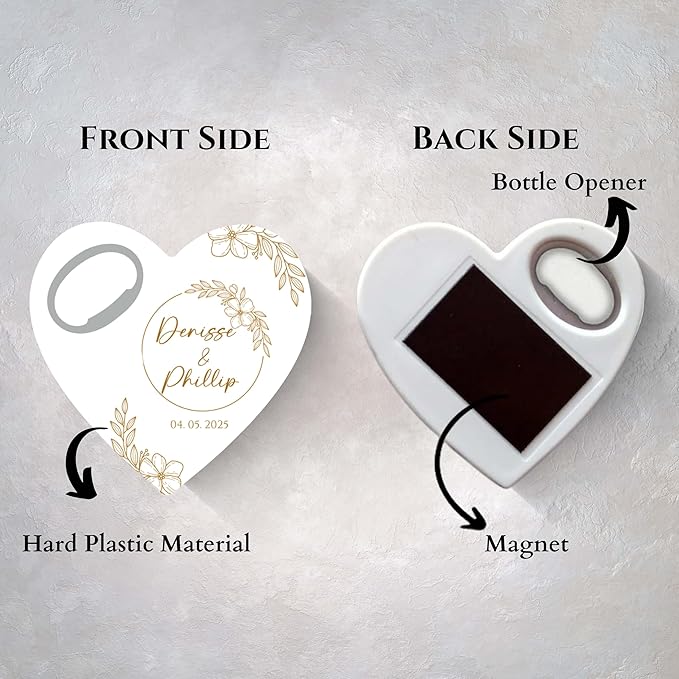 Wedding Bottle Opener Favors for Guests in Bulk, Hearts Shape Bottle Opener, Personalized Party Favors in Bulk, Wedding Favor Guests. 20 to 300 pcs. Custom Fridge Bottle Opener