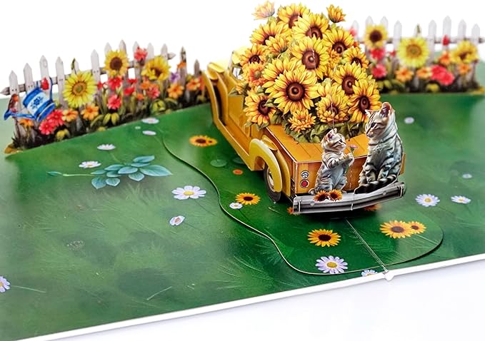 CUTPOPUP Birthday Card Pop Up, 3D Birthday Greeting Card, Mother's Day for Dad, Mom, Wife, Husband, Grandma, Grandpa, Son, Daughter (Sunflower Truck)