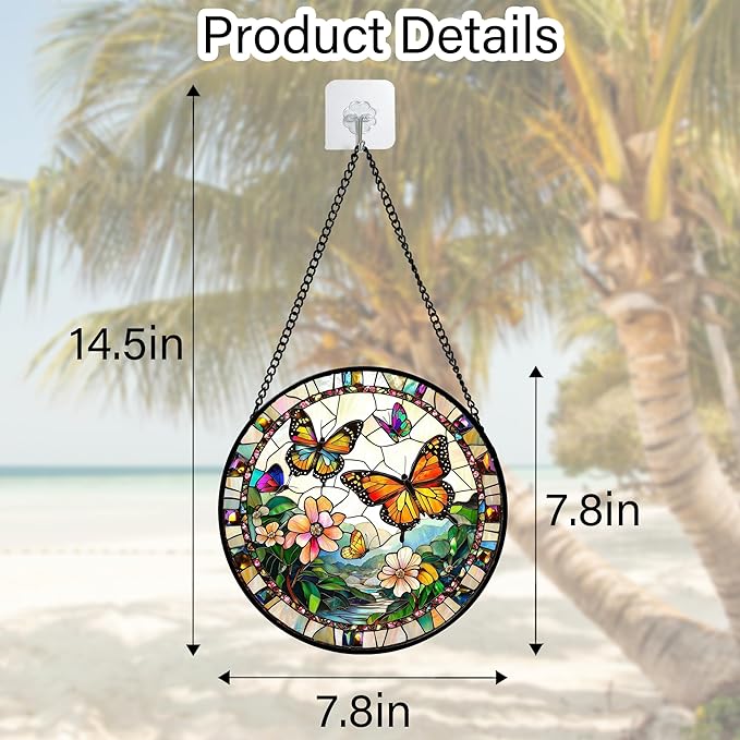 Stained Glass Window Hanging, Butterflies Flying in The Sky Suncatcher for Doors Home Sun Catchers Decoration and Christmas, Mother's Day Birthday Gifts for Women, Men, and Mom 7.8 in