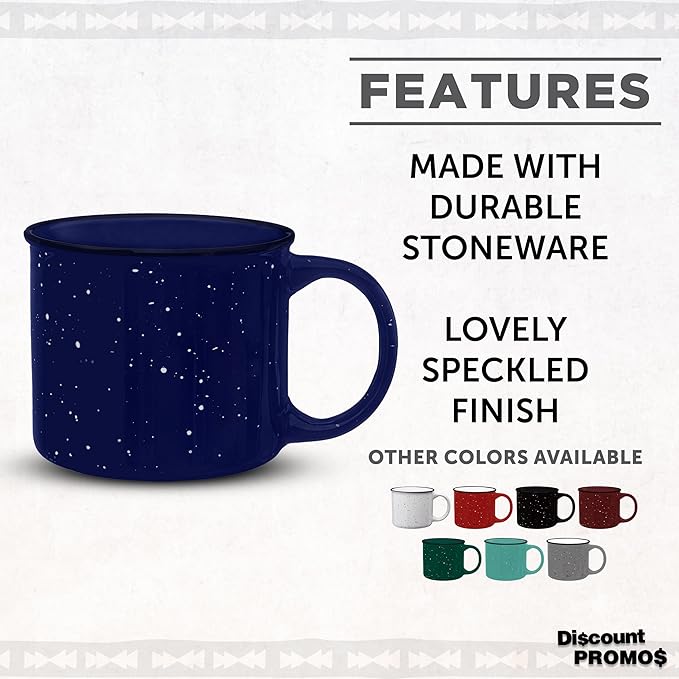 DISCOUNT PROMOS Ceramic Campfire Coffee Mugs 13 oz. Set of 10, Bulk Pack - Perfect for Tea, Espresso, Cappuccino, Hot Cocoa - Blue