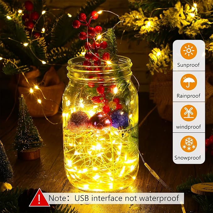 Macarrie 6 Pcs Fairy Lights USB Powered 16 ft 50 LED String Lights Plug in for Xmas Indoor Outdoor Party Wedding Home Festival Tree Garden Decoration (Warm White)