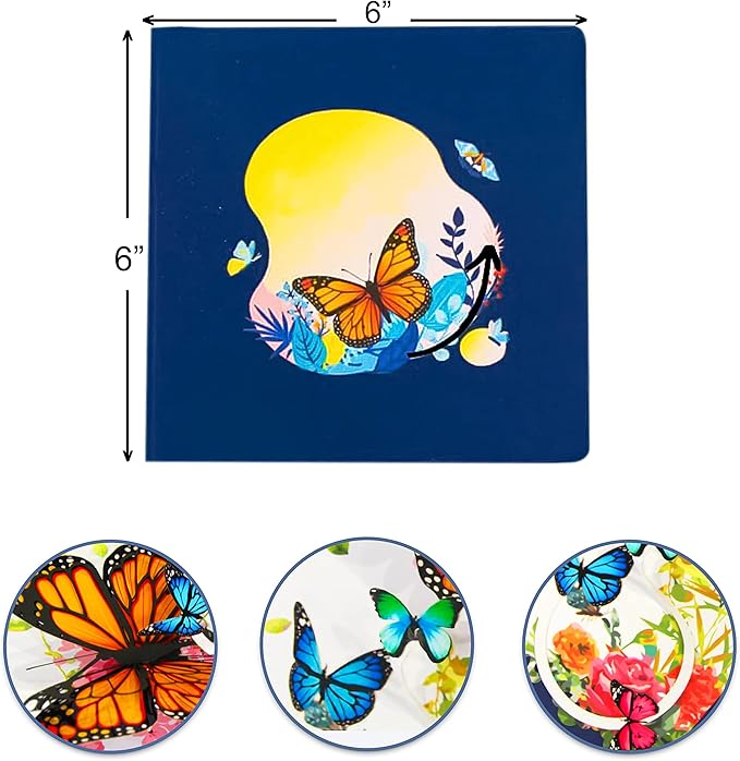 CUTE POPUP - Colorful Monarch Butterflies Design - Handmade Card on Birthday, Mother’s Day, Anniversary, Anniversary Card - Perfect Present, Table Decor 6’’x6’’
