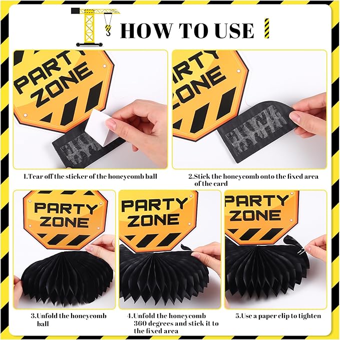 12 Pieces Construction Birthday Party Supplies Construction Table Centerpieces Construction Honeycomb Centerpieces Truck Table Toppers for Construction Theme Birthday Party Decorations
