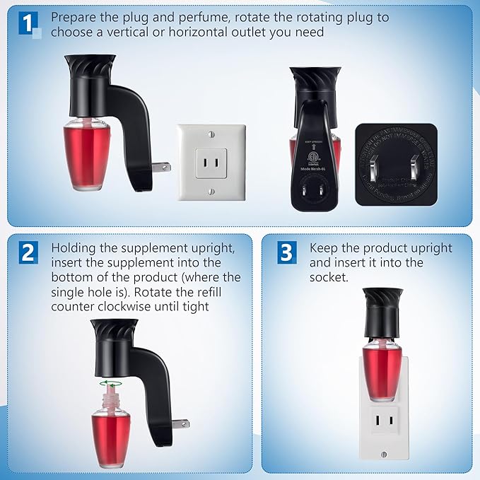 2 Pcs Wall Fragrance Plug with Night Light Compatible with Bath and Body Works WallFlower Refills (No Fragrance Included), ETL Certified, Rotatable Scent Control Plug for Home/Office (Black)
