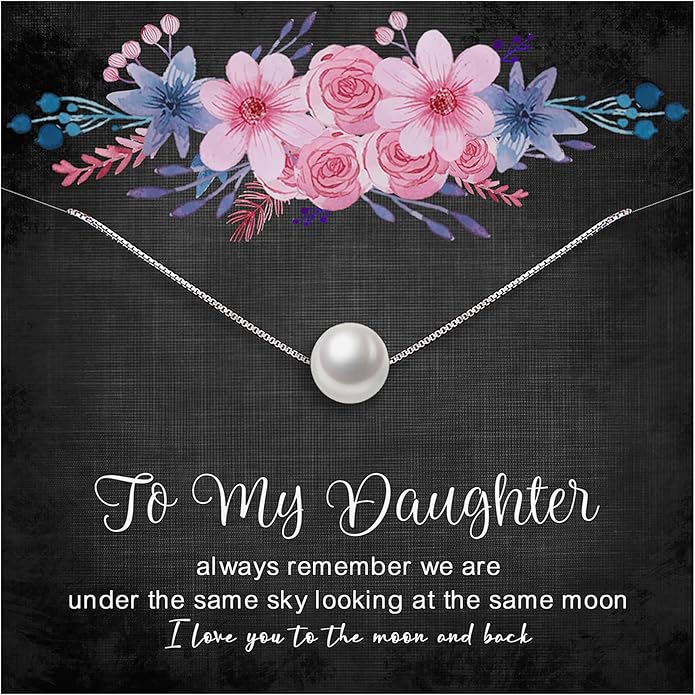 ALoveSoul Necklace for Women Girls - 925 Sterling Silver Single Pearl Necklace, Mother's Day Birthday Gift Ideas
