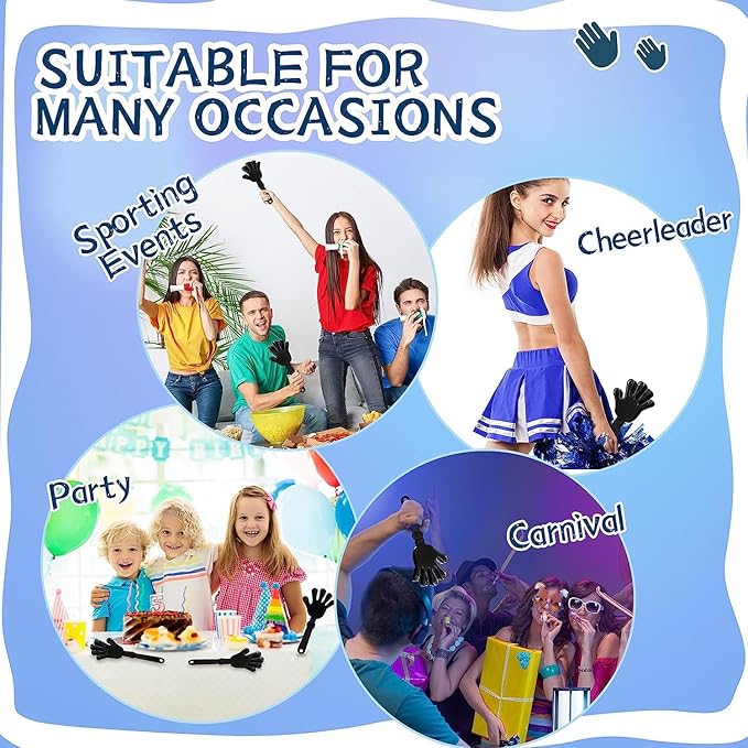 36 Pcs Black Hand Clappers 7.5 Inch Clappers Noisemakers Noise Makers Party Favors Plastic Party Clapper for Sporting Events Cheers Ball Dance Basketball Football Noisemakers （Black）
