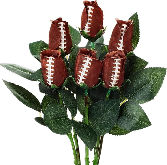 Suhine 6 Pcs Sports Party Favors Cheer Gifts Artificial Football Soccer Basketball Baseball Flowers for Birthday Game Day Tailgate Wedding Party Decorations (Football Color,Normal)
