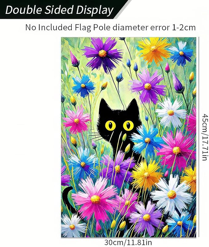 BlissYard Spring Black Cat Garden Flag Funny Floral Cat Gardens Flag 12×18 Inch Double Sided Farmhouse Welcome Yard Flag Spring Seasonal Outdoor Decor Black Cat Springs Flowers Garden Yard Flag
