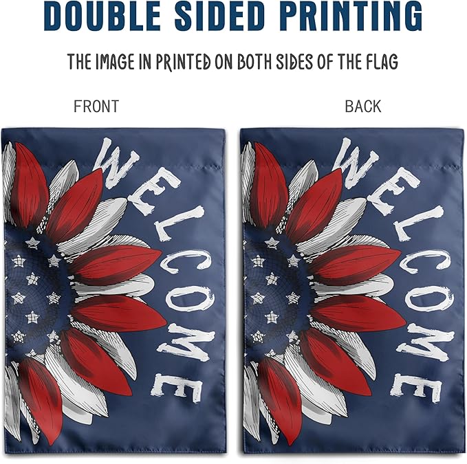 4th of July Sunflower Garden Flag Red White Blue Floral Yard Flags Small Memorial Independence Day Banner 12x18 Double Sided for Outside Outdoor Patriotic Decor