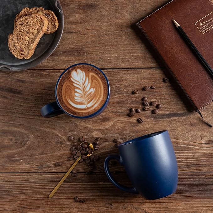 AmorArc 12 OZ Coffee Mugs, Matte Blue Coffee Cups with Large Handle for Man, Woman, Ceramic Coffee Mugs Set of 12 for Latte/Cappuccino/Cocoa/Milk, Dishwasher & Microwave Safe