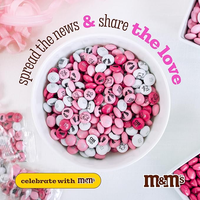 M&M'S World Baby Girl Milk Chocolate Favors 20 Packs 0.75oz each with Pink and White M&M'S for Girl Baby Showers Gender Reveal Parties and Guest Giveaways