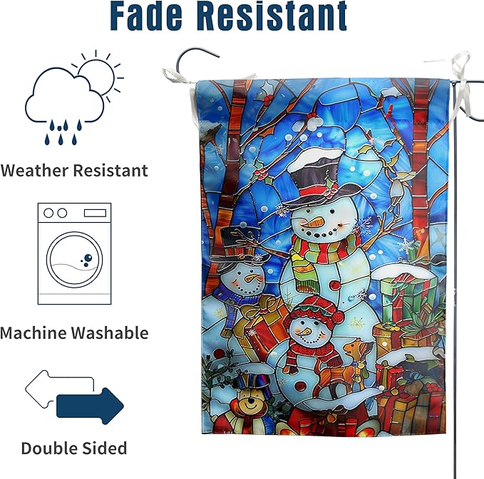 DZGlobal Stained Glass Snowman Garden Flag Merry Christmas Flag Hello Winter Yard Flag Happy Holidays Flag for Outside Welcome New Year Outdoor Flag 12x18 Double Sided, wintersnowman