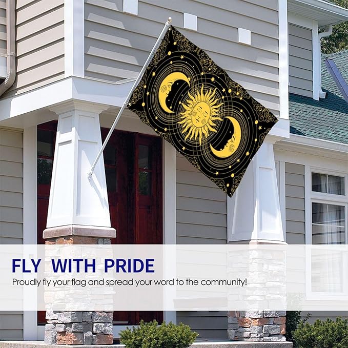 Mystica Astrology Tarot Boho Universe Crescent Moon And Sun Flag 3x5 Ft Outdoor Indoor With Grommet Garden Yard Home Room Banner Decorative Sign