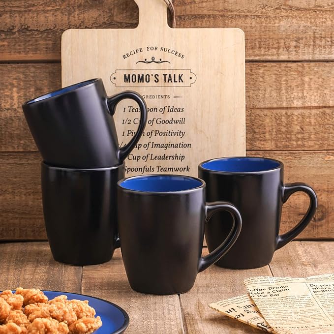 Stone Lain Stoneware Dish Set, 4 Mugs, Albie - Blue and Black