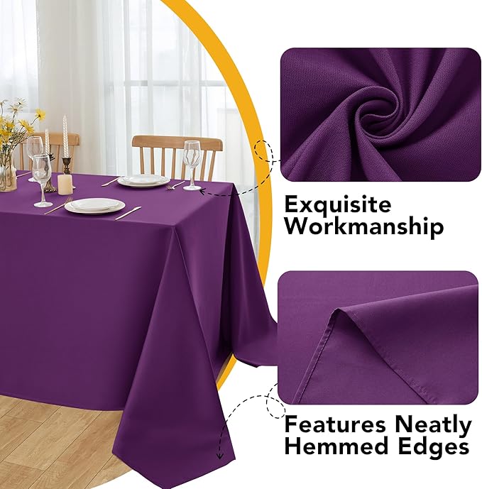 6-Pack Purple Tablecloths for Square Tables, 70 x 70 Inches, Stain-Resistant Polyester Fabric for 3 Foot Tables - Washable Table Covers for Weddings, Banquets, Birthday Parties, Events