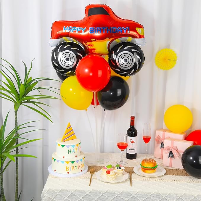 Monster Truck Party Balloons Stand Kit 2 Sets With 2 Monster Truck Foil Balloons Trucks Themed Party Balloon Centerpieces For Tables For Car Themed Birthday Decorations Baby Shower