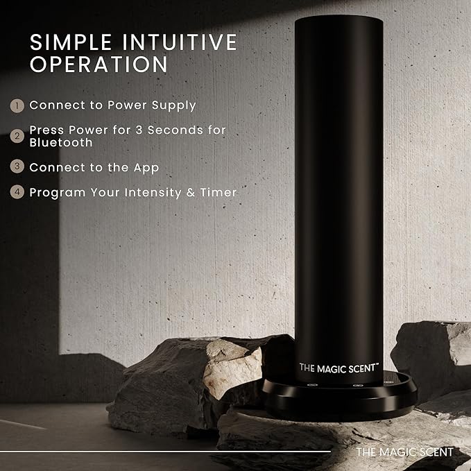 The Magic Scent Bluetooth Tower Diffuser Home & Office - Smart Ultra-Quiet for Home & Hotel - Waterless Cold-Air Programmable Professional Diffuser Machine - Essential Aroma Oil Included