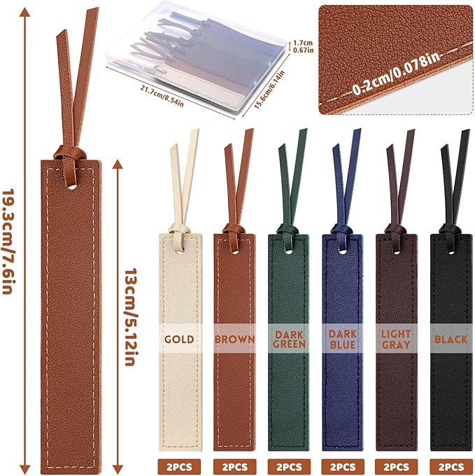 12 Pcs Leather Bookmark, Classic Stitched Bookmark with Leather Rope, Bookmarks for Men, Handmade Stitched Book Marks Page Markers for Book Reader Teachers Students School Office