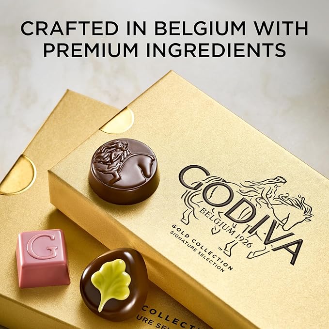 Godiva Gold Assorted Chocolate Gift Box, Belgian Dark and Milk Chocolates with Pralinés, Ganaches & Caramels, Gourmet Gift for Birthdays, Holidays, Kosher, 30 Pc