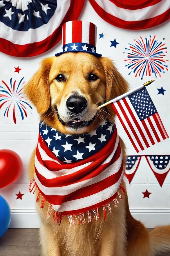 BlissYard Welcome 4th of July Golden Retriever Dog Patriotic Garden Flag America USA Pet Yard Outside Decoration American Flag Outdoor Small Home Decor Double Sided 12 x 18