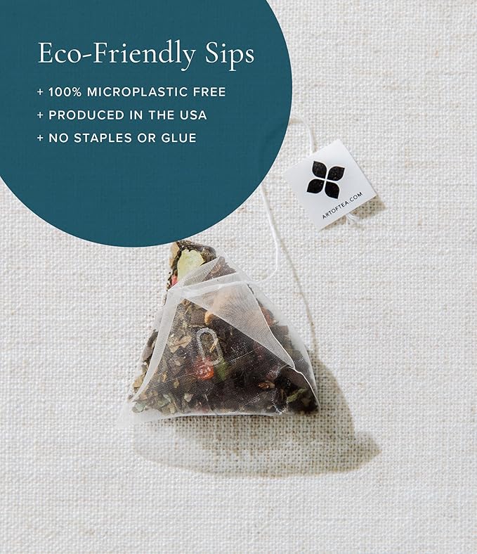 Art of Tea | Organic Pacific Coast Mint (Naturally Caffeine Free) | 50 Eco Friendly Pyramid Peppermint Tea Bags | Herbal Tea Bags