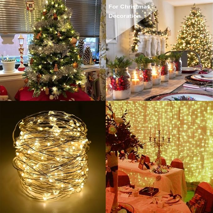 BXROIU 2 x Fairy Lights Battery Operated,Silver Wire Chains 8 Mode 16Ft/5Meter 50 LEDs Timer String Lights with Remote Control for Bedroom Christmas Party Wedding Decoration(Warm White)