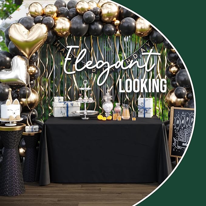 6 Pack Black Plastic Table Cloth - 70 x 120 Inch Rectangle Disposable Tablecloth for Parties - Rectangle Tablecloth - Disposable Table Cloths for Parties - Great for Picnics And Formal Events