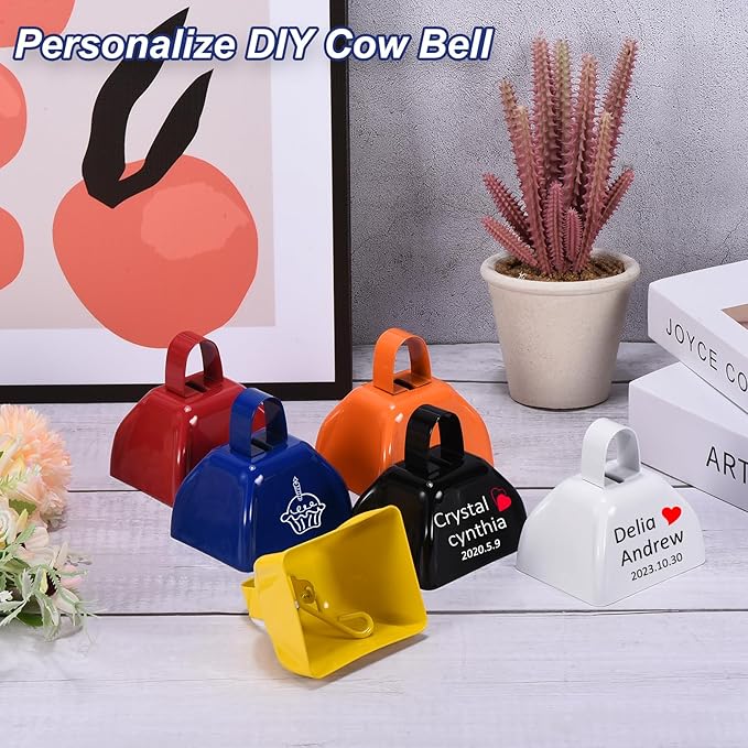 PATIKIL 3inch Cow Bells for Football Games, 24pcs Cowbells for Sporting Events Bulk Loud Noise Makers Metal Cow Bell with Handle for Cheering Competition Marathon Wedding DIY Paint, Blue