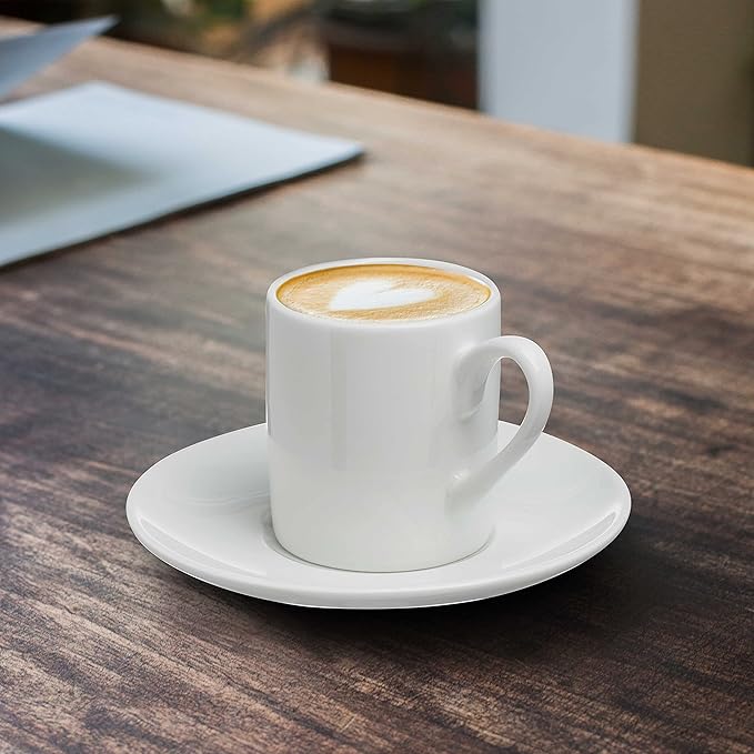 DISCOUNT PROMOS Espresso Cups with Saucers 3 oz. Set of 10 - Practical, Porcelain, Coffee Shops - White