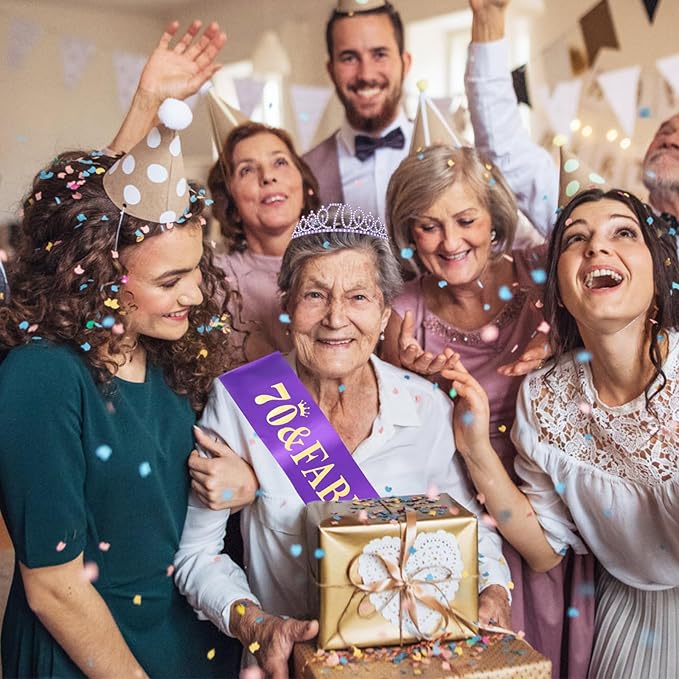 Casoty Purple 70th Birthday Sash and Tiara, 70th Birthday Decorations for Women, 70 & Fabulous Sash and Crown Set, Birthday Party Supplies for Women, Gifts for Her