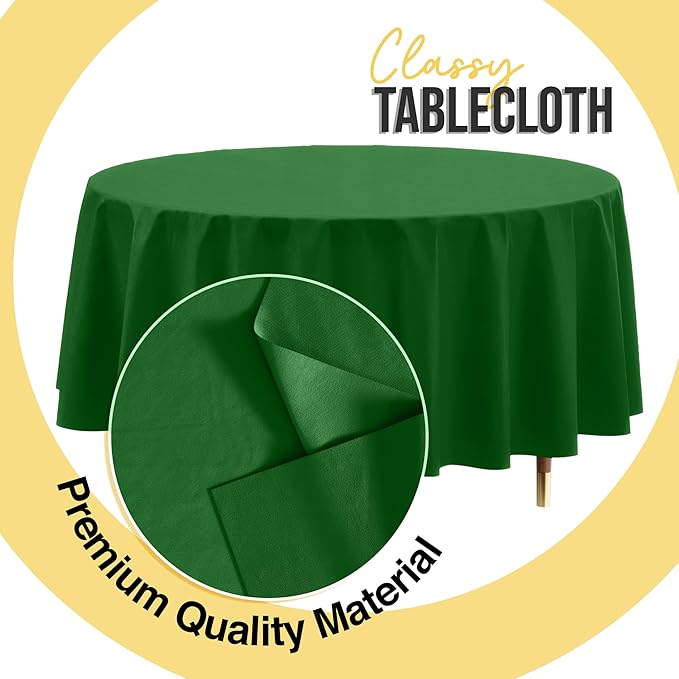 Exquisite 66% Thicker Premium Emerald Green Round Tablecloth 0.5 Mil 6 Pack Plastic Table Cloth Disposable 84 Inch Round Plastic Tablecloth Won't Tear Easily Like Cheap Thin Brands
