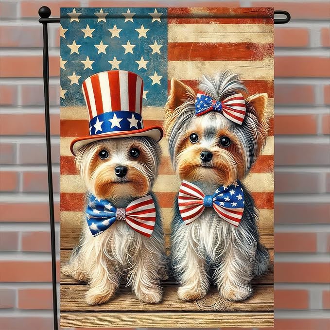 BlissYard Patriotic 4th of July Yorkie Dog Garden Flags 12x18 Double Sided American US Flag for Outside Yard Lawn Décor Fourth of July Outdoor Decorations for Independence Day Memorial Day
