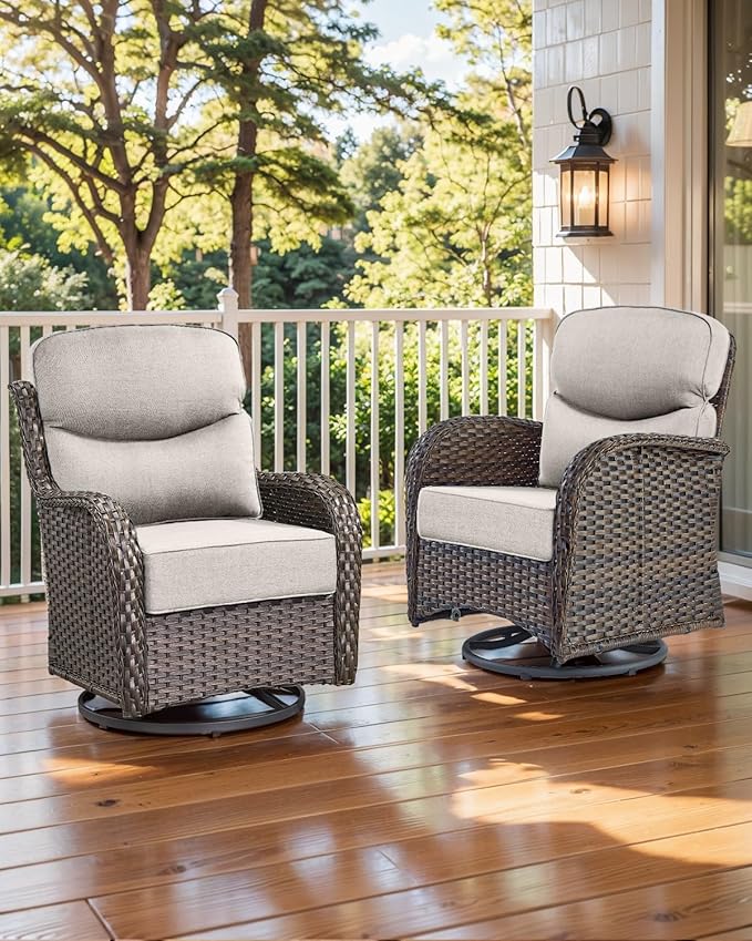 Luxury 22x24/22x25 6-Inch Smile Outdoor Seat Cushions Set of 2 - Superior Comfortable Water-Repellent Patio Chair Cushion for Porch Rattan Dining Swivel Chair Loveseat Sectional Sofa - Beige