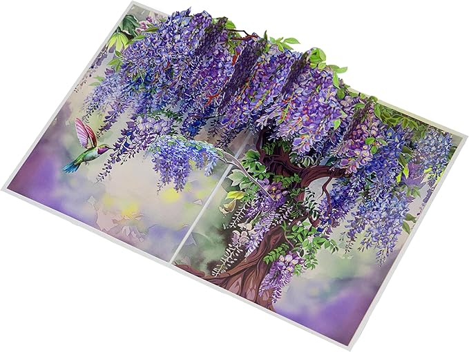 Wisteria Tree Birthday Cards for Women, Pop Up Mothers Day Card, 3D Anniversary, Valentines Day, Pop Up Gifts for Her, Him, Wife, Husband, Sister (Hummingbird Wisteria)