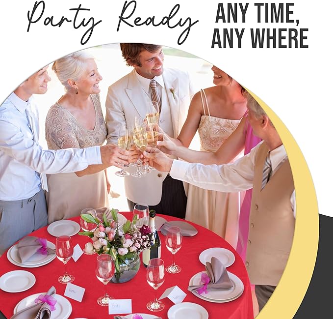 Exquisite 66% Thicker Premium Red Round Tablecloth 0.5 Mil 12 Pack Plastic Table Cloth Disposable 84 Inch Round Plastic Tablecloth Won't Tear Easily Like Cheap Thin Brands