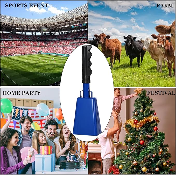 10inch Metal Cowbells with Handle, 1Pcs Cow Bells with Wrist Strap for Sporting Events, Football Games,Party, Concert, Graduations, Farm Ranch, Blue