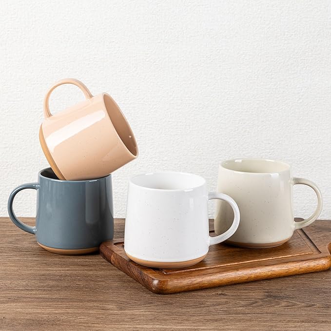 GBhome Ceramic Coffee Mugs Set of 4, 17oz Handmade Ceramic Coffee Mugs Set with Terracotta Underside for Latte/Tea/Beer/Hot Cocoa, Dishwasher & Microwave Safe