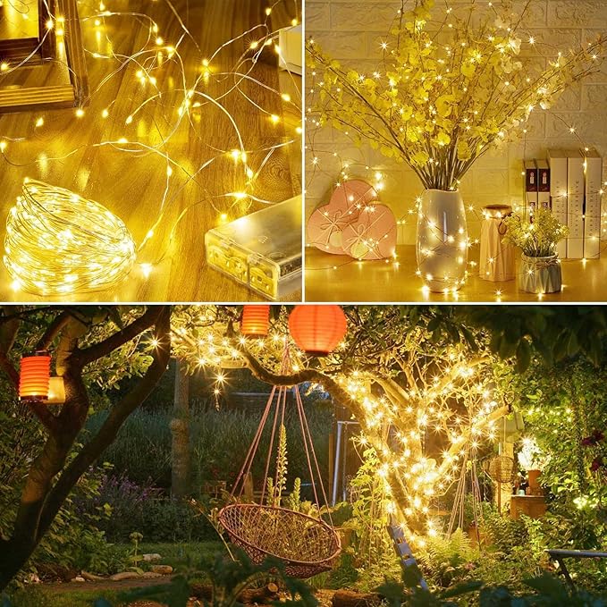 8 Pack Total 160FT 480LED Fairy Lights Battery Operated with Rmote, Waterproof Twinkle Lights with Timer Indoor Outdoor, Cuttable String Light for Bedroom, Classroom, Wedding, DIY, Christmas Decor