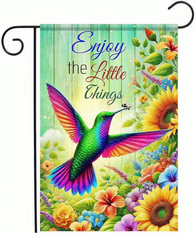 BlissYard Hello Spring Garden Flag Double Sided 12 x 18 Enjoy The Little Thing Hummingbird Garden Flag Flower Garden Flags Hummingbird Yard Outside Home Decoration Seasonal Outdoor Small Decor