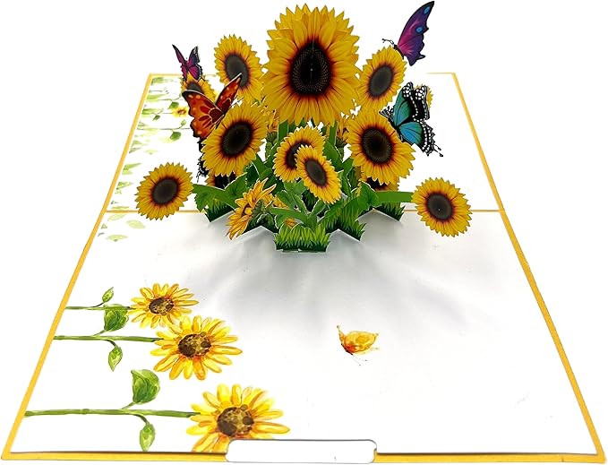3D Pop Up Greeting Card Sunflower Field in Full Bloom size 5x7 inch include a matching theme Notecard and Envelope