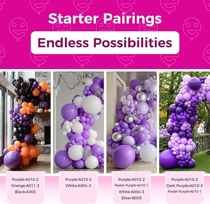 Bezente Purple Balloons Latex Party Balloons - 100 Pack 12 inch Round Helium Purple Balloons for Wedding Graduation Halloween Birthday Party Decorations