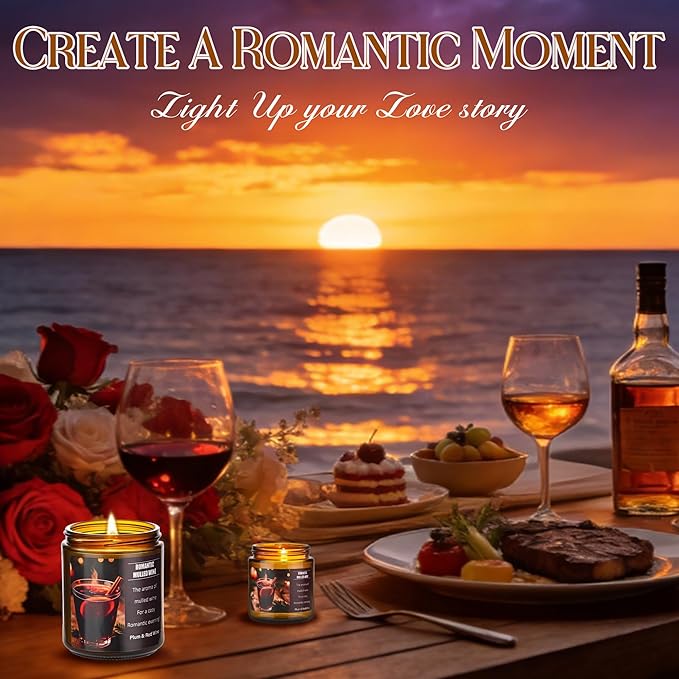 Valentines Day Gifts for Her Him - Mulled Wine Plums Candle 4 Oz - Romantic Anniversary Wedding Birthday Valentines Gifts for Women Men, Girlfriend Boyfriend Gift Ideas