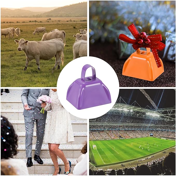 PATIKIL 12pcs Cow Bells for Football Games, 3inch Cowbells for Sporting Events Bulk Loud Noise Makers Metal Cow Bell with Handle for Cheering,Light Purple
